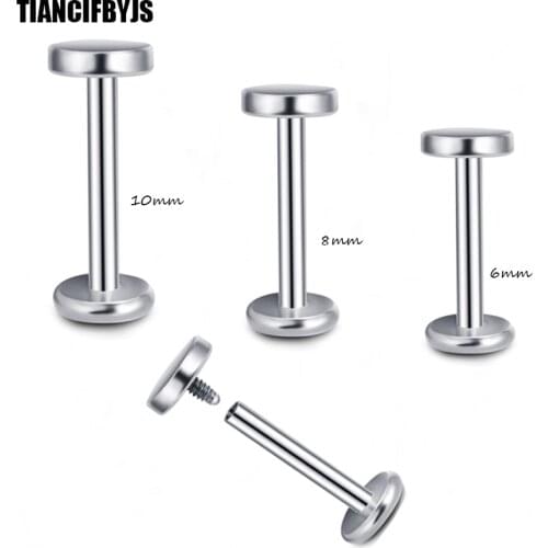 TIANCIFBYJS Body Jewelry Plane TOP STEEL MONROE LIP RING STUD INTERNAL THREAD PIERCING 16G 6/8/10mm Earring Tragus Bone stud