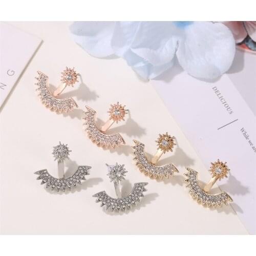 Creative Zircon Flower Earrings For Women Gold Silver Color Earing Earings New Starry Crystal Back Hanging Fashion Stud Earrings
