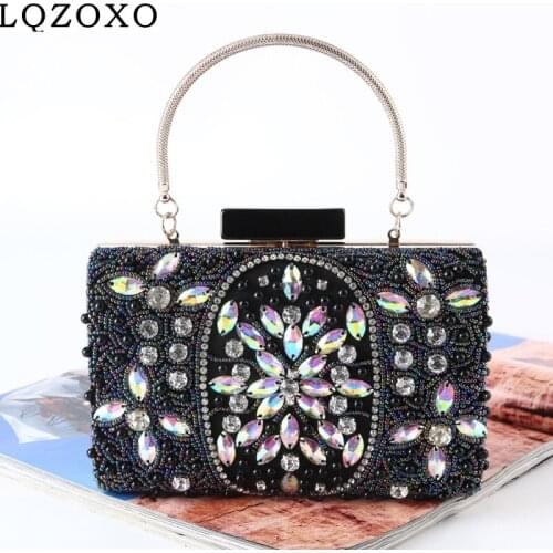 Diamonds Day Clutch Handle Party Wedding Embroidery Women Evening Bags Black Color Beaded Party Brida Purse