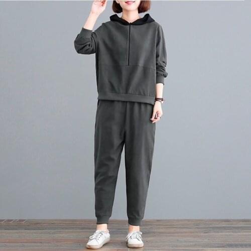 Womens Casual Sports Suit 2021 New Spring Autumn Hooded Sweater + Trousers Two-Piece Fashion Large Size Ladies Running Clothes