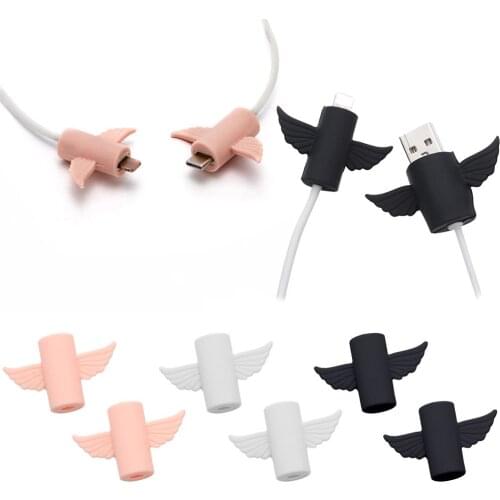2Pcs Cute Angel Wing Cable Protector USB Cable Winder Wire Organizer Holder Clip Wrap Desk Set Stationary