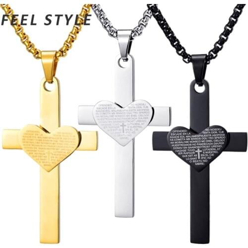 3 Color Stainless Steel Bible Heart Cross Necklaces Pendants For Men Prayer Christian Jewelry Bijoux