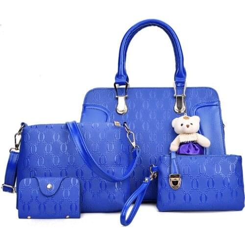 4PCS/Set Women Lady Leather Shoulder Bag Handbag Satchel Clutch Coin Purse Cute Pendant Crossbody