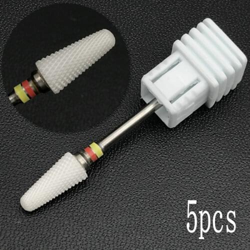 5Pcs High Quanlity Conical-Double Fine-White Ceramic- Ceramic Nail Drill Bit & Zirconia Ceramic Dental Burs