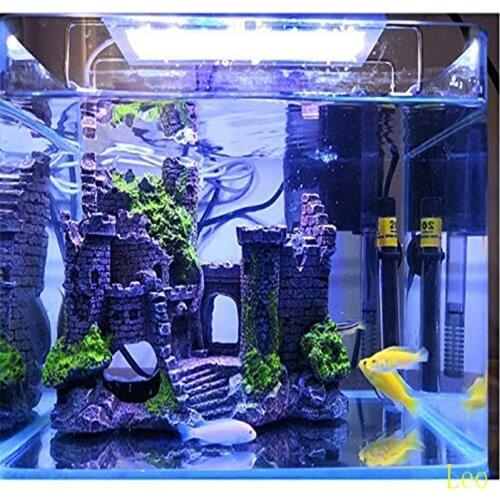 Aquarium Accessorie Resin Artificial Fish Tank Decorations Ancient Castle Landscaping For Aquarium Rock Cave Building Decoration