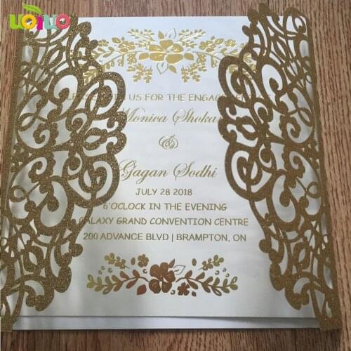 Free bow DIY customized 30set inc43 glitter gold Laser Cut Wedding Invitations Card Personalized Custom pink bow