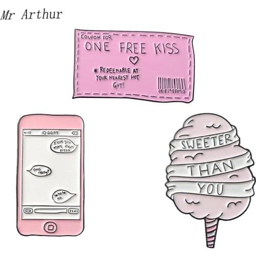 Showing Love Enamel Pin Coupon for kiss Phone message Cotton Candy Brooch Backpack Clothes Lapel Gift for Couple