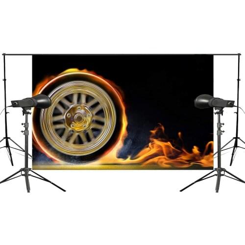 Black background fire wheel ready to play the background of the venue Studio photography background 150x210cm