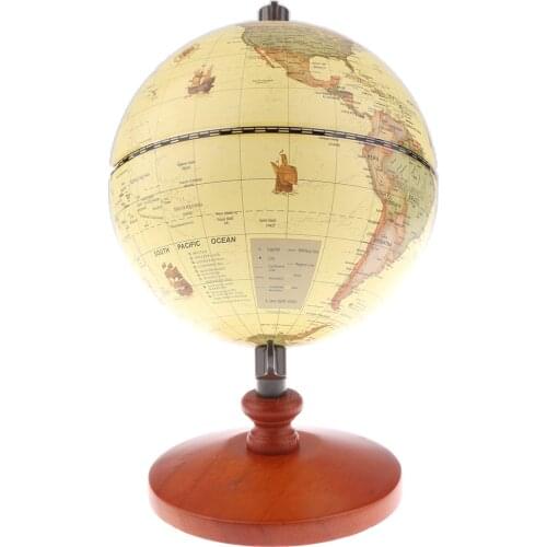Wooden Base 360° Rotating Bronze World Globe - Earth Ocean Geography Kid Educational Teaching Aids Globes Home Decor