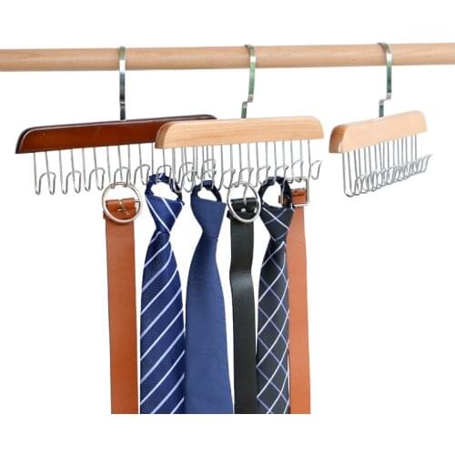 Wood Racks With Stainless Steel Scarf Tie Belt Cloth Hanger Organizer Hanging Wardrobe Closet 8 12 Hooks