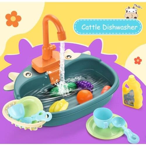 Baby Pretend Play Toy Simulation Kitchen Sink Electric Dishwasher Set Educational Toys Kids Play House Game Gift for Children