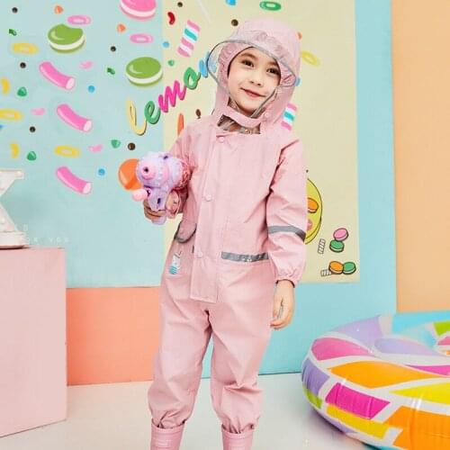 Kids Hooded Rain Overall Raincoat Reflective Printing Edge Rain Jumpsuit Lightweight Waterproof Poncho Rain Cloak For Children