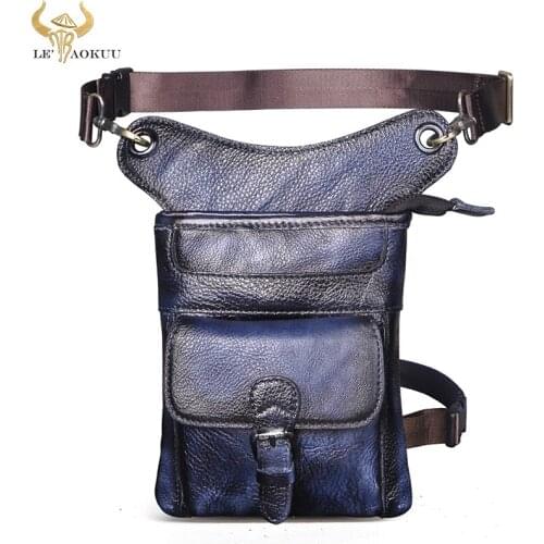 Natural Leather Designer men Travel Cross-body Satchel Bag Fashion Fanny Waist Belt Pack Drop Thigh Leg Bag Phone Pouch 211-12