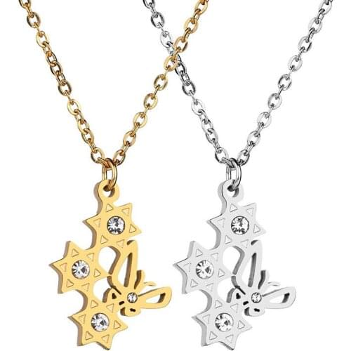 Elegant Crystal Butterfly Jewelry Necklace Stainless Steel Star Chain Bijoux Necklaces & Pendants for Women Men Bridesmaid Gift