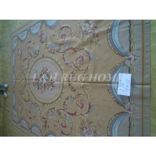 Free shipping 9'x12' French Aubusson woolen rug camel beige madallain flowers design