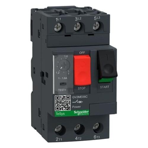 GV2M06 GV2ME06C GV2-ME06C GV2ME06 GV2-ME06 Motor circuit breaker, TeSys GV2, 3P, 1-1.6 A, thermal magnetic, screw clamp termina