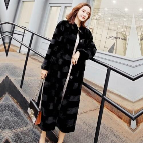 Imported velvet mink coat womens whole mink long mink shearing cross grain mink fur show thin fur coat