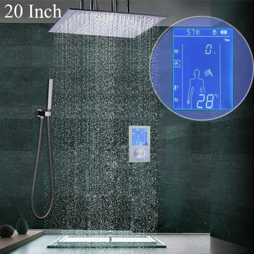 High Quality Copper Smart Shower System Rainfall Shower Head Set Intelligent Display Thermostat Mixer 20 Inch Polished Faucets