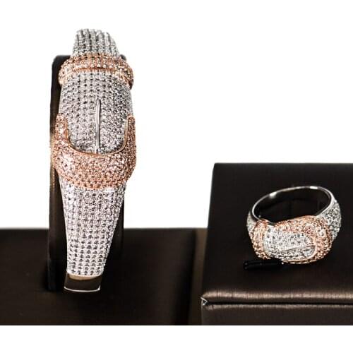 LAN PALACE fashion cubic zirconia belt design jewelry set for party bangle and ring set 5 colors free shipping