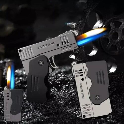 Creative Pistol Model Torch Turbo Lighter Spray Gun Butane Two Flame Smoking Cigar Lighters Windproof Outdoor Gadget Gift