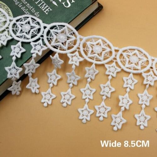 8.5CM Wide White Delicate Star Lace Embroidery Tassel Ribbon Clothes Dress Skirt Collar Home Sewing Accessories Supplies