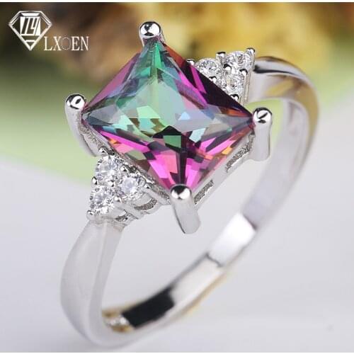 LXOEN Best Gift Luxury Multicolor Zircon Engagement Ring with Silver Color Rings for Women Party Jewelry Anillos Mujer