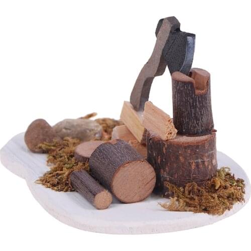 1Set 1:12 Dollhouse Miniature Wood Chopping Axe Scene Model Garden Decor Accessories