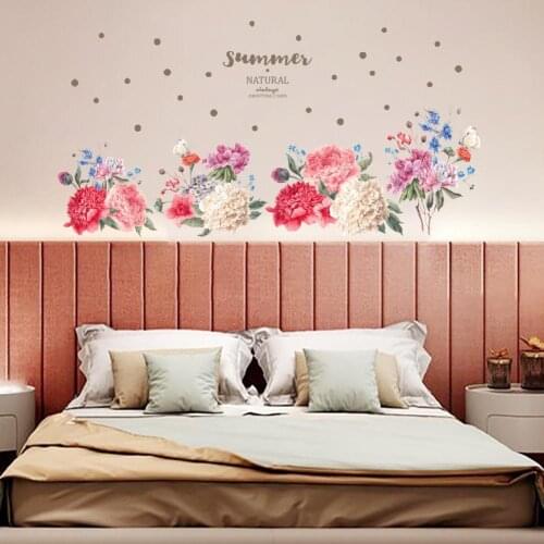 Flower English Dot Print Wall Stickers Self-adhesive Removable Wall Decals DIY Mural For Living Room Bedroom Background Decor