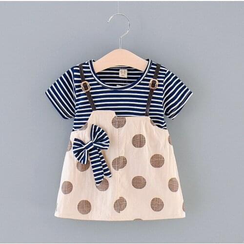 2020 New Newborn Summer Casual Cute Infant Kids Baby Girl Cotton Striped Dot Bow O-neck Pretty Princess Party Dress Clothes 0-2T