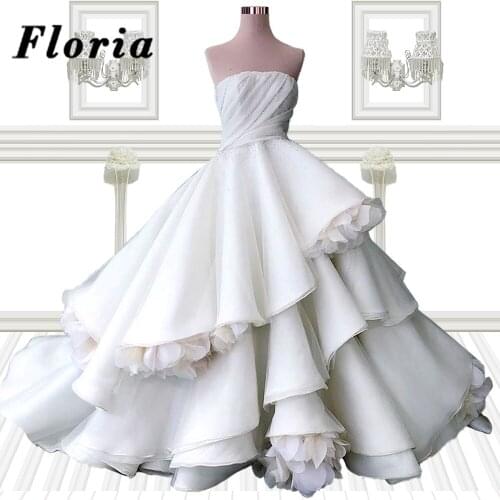 New Arrival Ruffles Dubai Wedding Dresses Muslim Puffy Tulle Bridal Gowns African Strapless Bride Dress 2021 Vestido De Novias