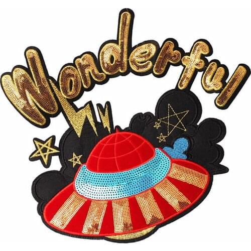 PGY 1PCS Spacecraft Sequined Embroidery Appliques 3D Diy Sewing On patches for Clothing wonderful Letter Stickers on Coats Bags