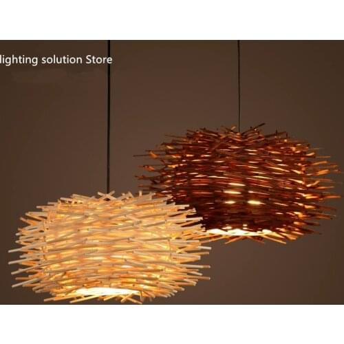 Wicker pendant lamp handmade suspension light bird nest shape hanging lighting bar hotel restaurant mall lounge porch