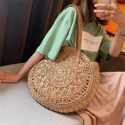 Summer Bohemian Style Round Straw Beach Bag Vintage Woven Handmade Shoulder Bag Rattan Bags Vacation Casual Bags Dropshipping 40