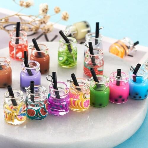 76pcs Resin Glass Bottle Charms Mini Bubble Milk Tea Fruit Juice Cup Ice Cream DIY Pendants For Earring Necklace Jewelry Making