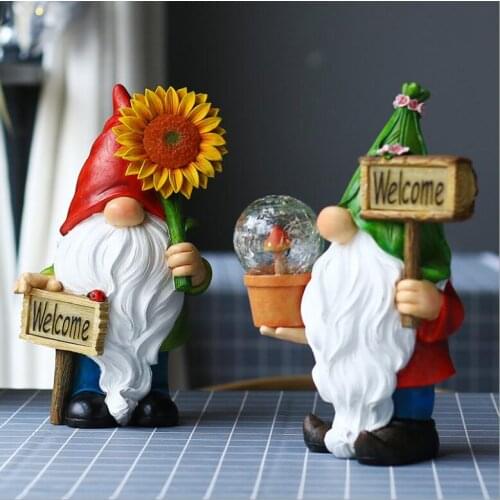 Simple Resin Christmas Dwarf Solar Light Welcome Sign Ornaments Outdoor Garden Accessories Crafts Park Lawn Sculpture Decoration