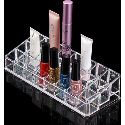 Transparent Acrylic Lip Gloss Lipstick Holder Makeup Organizer with 24 Grid Display