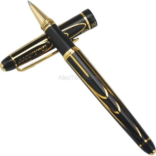 Duke Noble Pioneer Roller Ball Pen Advanced Chromed Golden & Black Lines Office & Home Fountain Pen With Gift Box Fit Collection