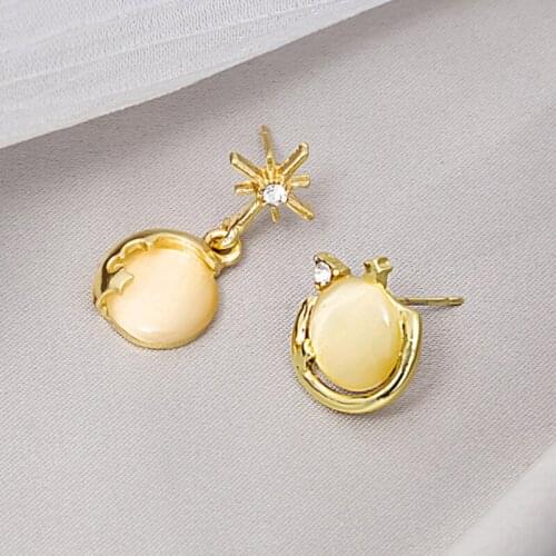 VSnow Statement Asymmetry Opals Heavenly Body Stud Earring for Women Girls Classic Rhinestone Gold Color Metal Earring Jewelry