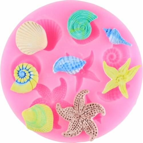 Silicone Fondant Mold 3D Shells Starfish Conch Shell Shape DIY Chocolate Cookie Cutter Die Kitchen Baking Cake Decor Tools