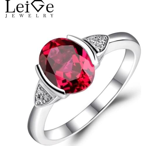 Leige Jewelry Ruby Ring 925 Sterling Silver Oval Red Gemstone Engagement Promise Rings for Her Anniversary Gift July Birthstone