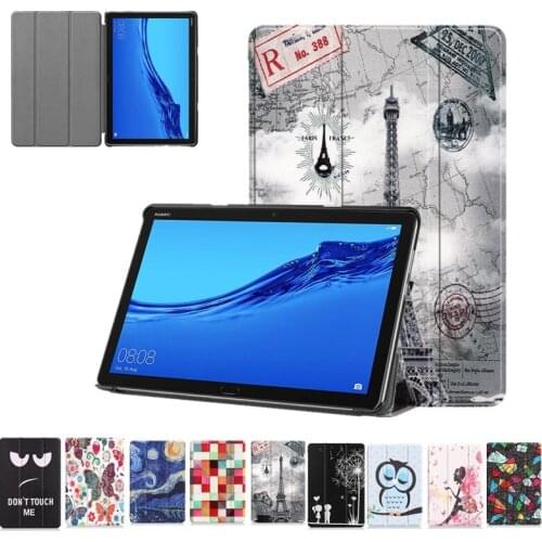 Ultra Slim PU Leather Cover For Huawei MediaPad T5 10 AGS2-W09/L09/L03/W19 10.1 inch Colorful Print Flip Stand Smart Tablet Case