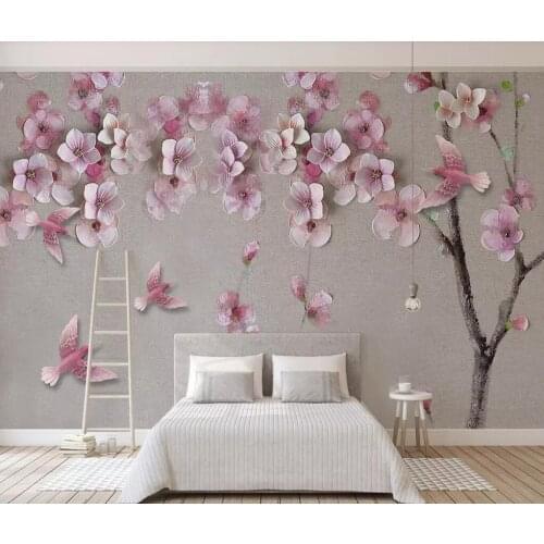 XUE SU Peach flower stereo TV background wall professional production mural factory wholesale wallpaper mural poster photo wall
