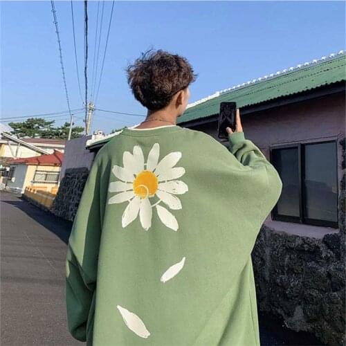 NiceMix Women Oversized Flower Fleece Hoodies 2020 Autumn Men Harajuku Streetwear Sweatshirts Hoodie Korean Drop Shoulder Hoodie