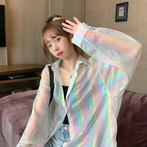 Female Korean Harajuku Cute Loose Casual Lazy Ins Shirt Womens Shirts Ulzzang Japanese Kawaii Ladies Vintage Clothes For Women