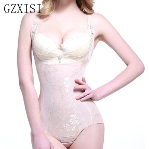 Women Floral Bodysuits Shapewear Underwear Plus size Body Shaper Waist Trainer Corsets Buckle In The Crotch High-elastic