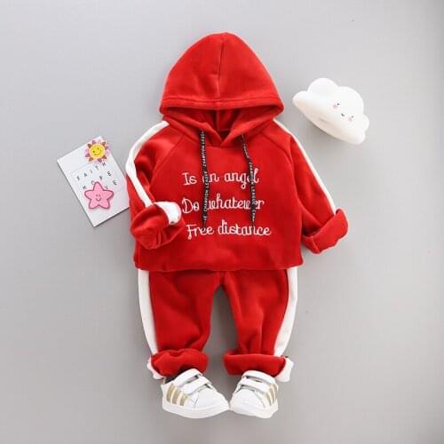 Winter Baby Girl Boy Warm Clothes Set Toddler Suit Kids Letter Hooded Velvet Autumn Winter Children Thick Outfit Set 1-4 Years