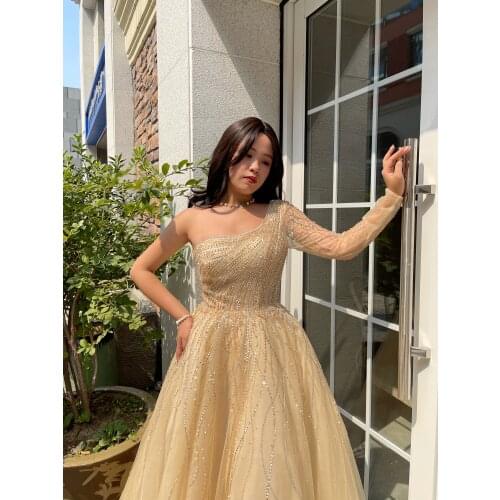 Gold Evening Dresses Fashion Ladies Prom Evening Party Dark Gowns1670