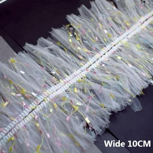 10CM Wide Tulle White Mesh Tassel Lace Fringe Ribbon Embroidered Collar Trim Home Textiles Apparel DIY Handmade Sewing Materials