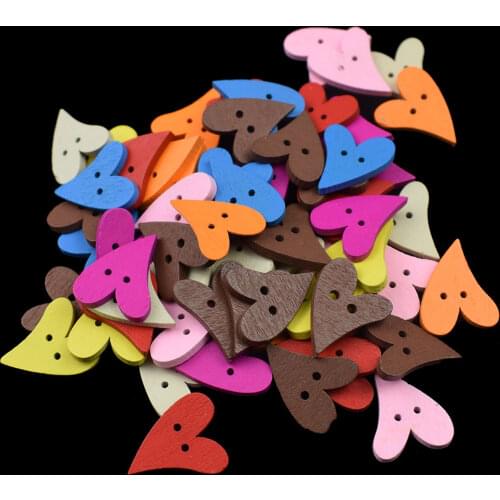 100PC Mixed Wooden Buttons for Clothing Heart Love Shaped 2 Holes Decorative Buttons Fit Scrapbooking Sewing Wood Button 20X18MM