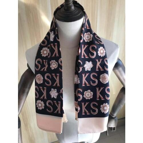 2021 new arrival winter spring classic letter 100% pure silk scarf twill hand made roll 90*90 cm shawl wrap for women lady